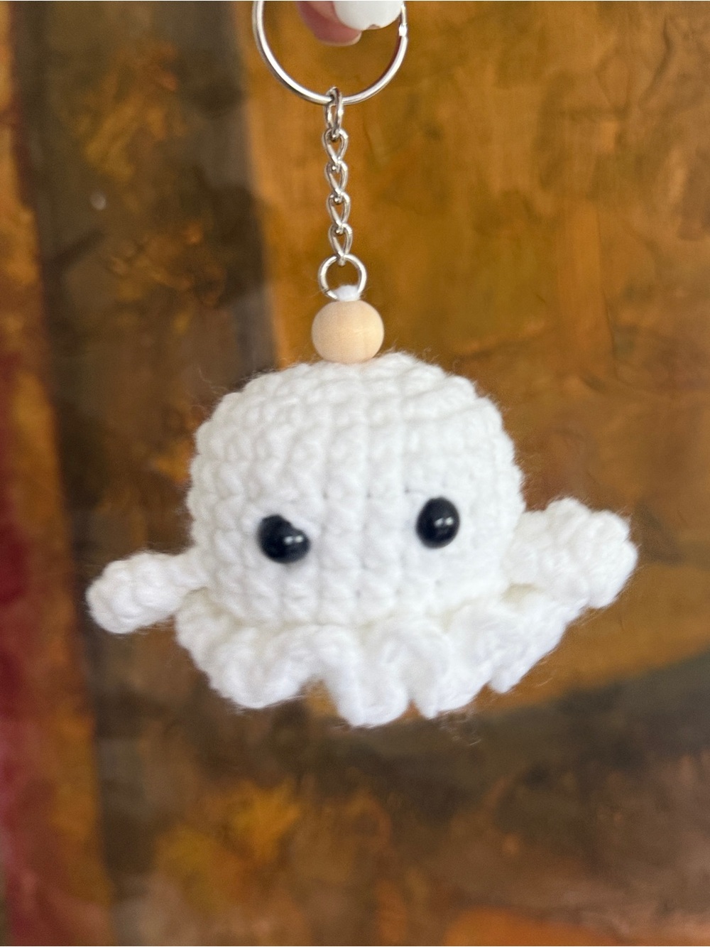 Handmade Crochet Ghost Keychain Cute Halloween Amigurumi